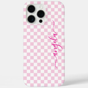 Coques iPhone 16 Pro Max Signature carreaux rose pâle