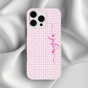 Coques iPhone 16 Pro Max Signature de clé grecque rose pâle