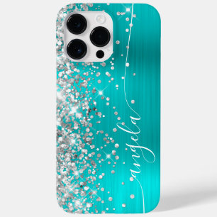 Coque Pour Pour iPhone 14 Pro Max Signature de crème brillante bleu turquoise et arg