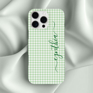 Coques iPhone 16 Pro Max Signature En vichy Vert pâle minuscule