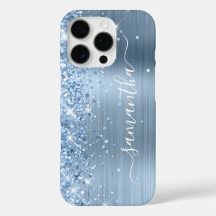Coques iPhone 16 Pro Signature Féminin Pailleté Bleu Clair Glamour