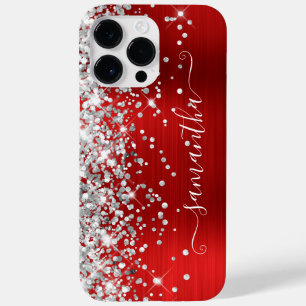 Coque Pour Pour iPhone 14 Pro Max Signature Féminin Rouge Pailleté Argenté Glamour