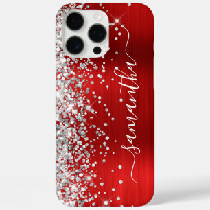 Coques iPhone 16 Pro Max Signature Féminine Rouge Pailleté Argent