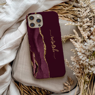 Case-Mate iPhone Case Signature personnalisée Burgundy Gold Agate