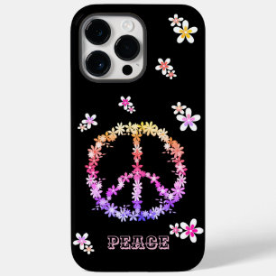 Coque Pour Pour iPhone 14 Pro Max Signe de paix avec fleurs colorées, Cas personnali