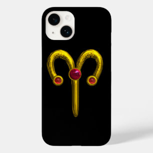 Coque Pour iPhone 14 SIGNE D'OR ZODIAC ARIES, Rouge Ruby Noir