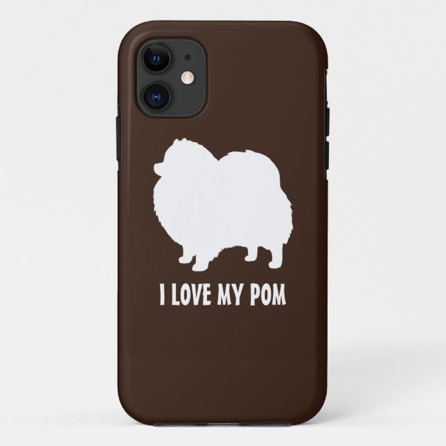 Coques Case-Mate iPhone Silhouette blanche de Pomeranian - amour d'I mon (Dos)