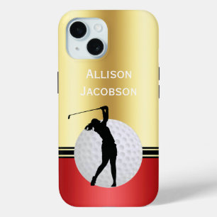 Coque Pour iPhone 15 Silhouette de golf Golfeur, Ball personnaliser