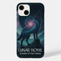 Silhouette de loup galactique avec lune nébuleuse 