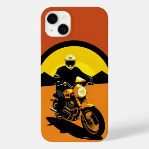 Coque Pour iPhone 14 Plus Silhouette de motard sur moto rétro