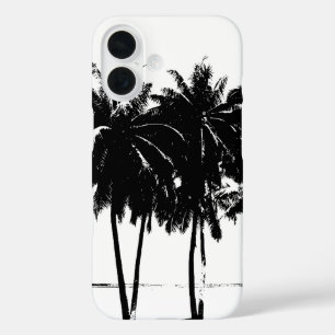 Coques iPhone 16 Silhouette de palmiers blancs noirs
