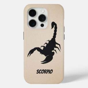 Coque iPhone 15 Pro Silhouette noire Scorpion avec nom sur sable
