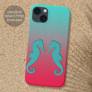Coque Pour iPhone 14 Silhouettes de hippocampe turquoise Simple Naissan