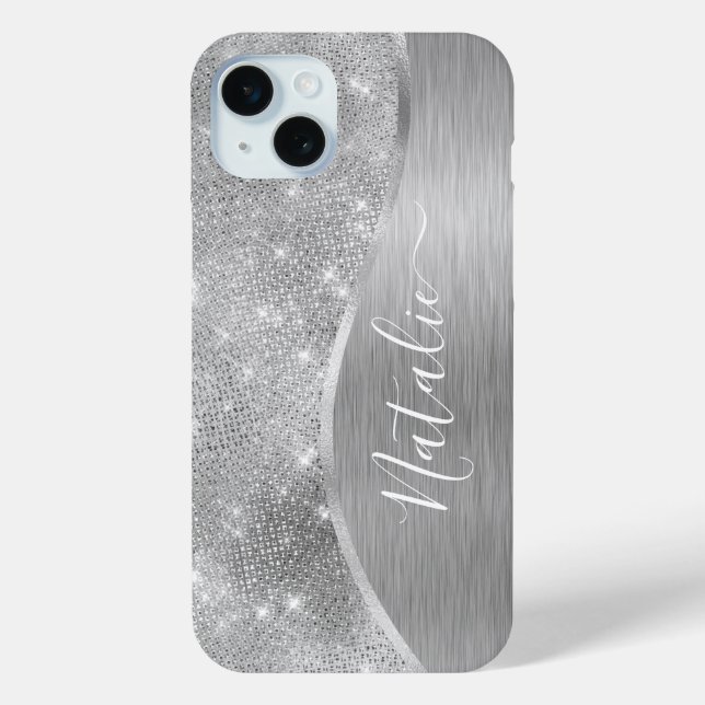 Coques Case-Mate iPhone Silver Glitter Glam Bling Personalized (Verso)