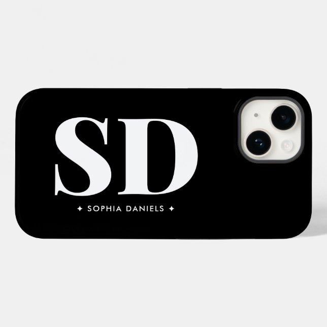Coques Case-Mate iPhone Simple 2 Monogramme initial noir noir blanc (Verso (horizontal))