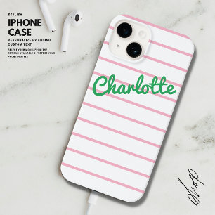 Coque Pour iPhone 14 Simple moderne Retro rose et vert Nom de la bande