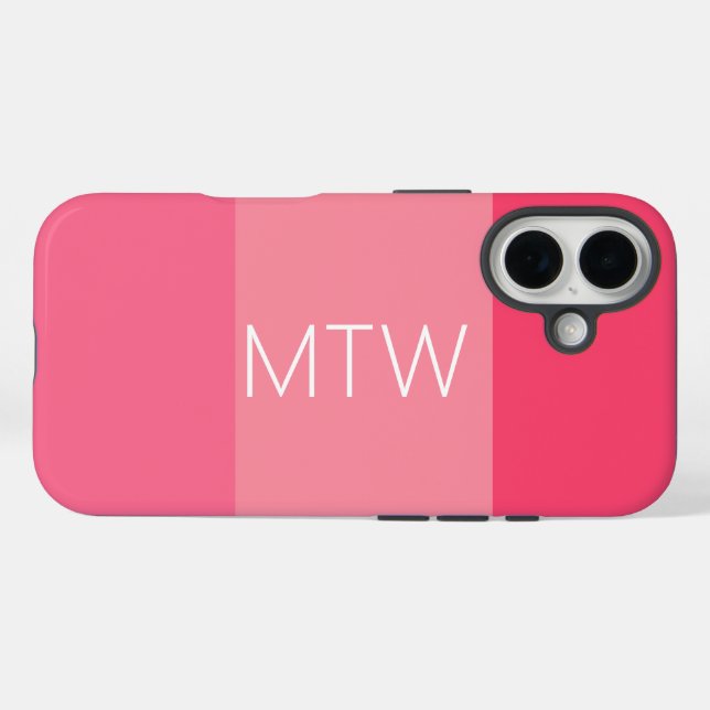 Coques Case-Mate iPhone Simple rayures roses Monogrammes blancs (Verso (horizontal))