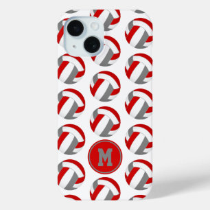 Coque Pour iPhone 15 simple rouge gris volleyballs motif monogrammé