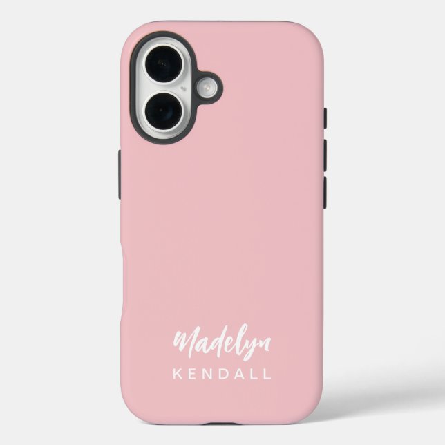 Coques Case-Mate iPhone Simple Stylish Modern Script Name Solid Pink (Verso)