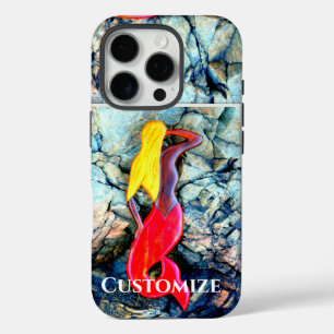 Coques iPhone 16 Pro sirène blonde en rouge