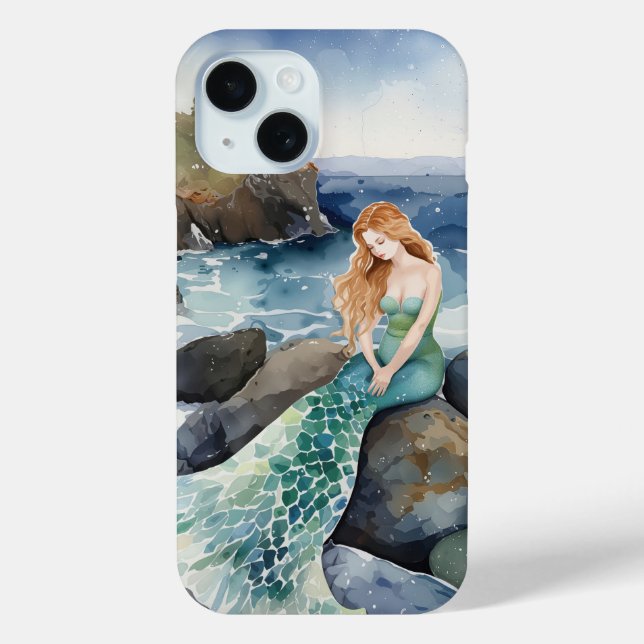 Coques Case-Mate iPhone Sirène D'Aquarelle Sur Les Rochers Océaniques (Verso)
