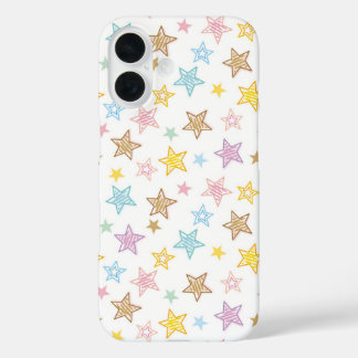 Coques iPhone 16 Sketched Stars Pattern