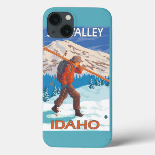 iPhone 13 Case Skier transportant ski de neige - Vintage voyage 2