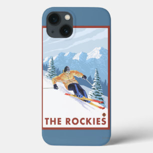 iPhone 13 Case Skieur de neige de Downhhill - les Rocheuses