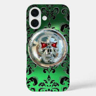 Coques iPhone 16 SKULL RIDERS BLACK GREEN DAMASK GEM Jade