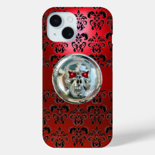 COQUE POUR iPhone 15 SKULL RIDERS RED BLACK DAMASK