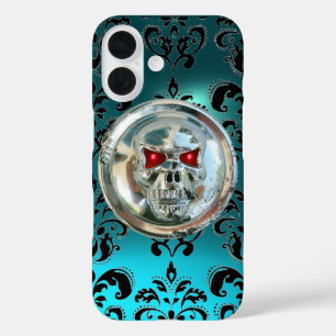 Coques iPhone 16 SKULS RIDERS TURQUOISE BLUE DAMASK GEM Aquamarine