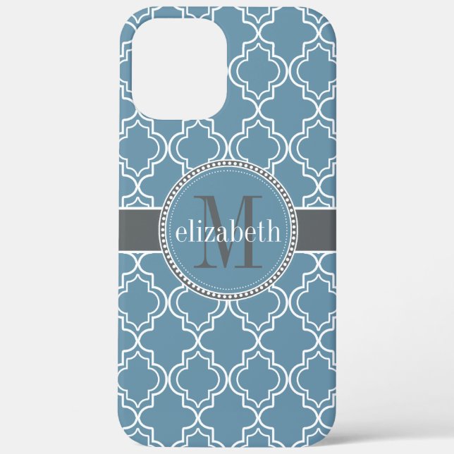 Coques Case-Mate iPhone Sky Blue Grey Blanc Quatrefoil marocain Monogramme (Verso)