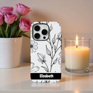 Coques iPhone 16 Pro Smartphone Black White Floral Line Art