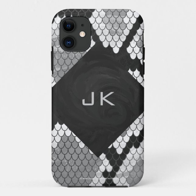 Coques Case-Mate iPhone Snakeskin Gris, blanc et noir Monogramme (Dos)