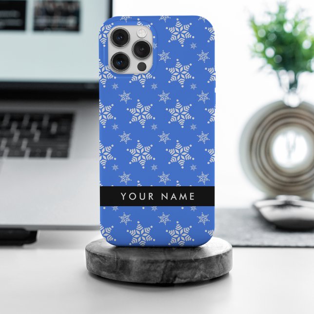 Coques Case-Mate iPhone Snowflakes blanc, Bleu, Votre nom, Personnaliser (Créateur téléchargé)