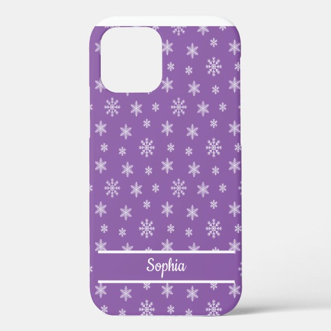 Coques Case-Mate iPhone Snowflakes Purple motif nom personnalisé (Verso)