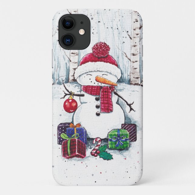 Coques Case-Mate iPhone Snowman Avec Cadeaux En Aquarelle (Dos)
