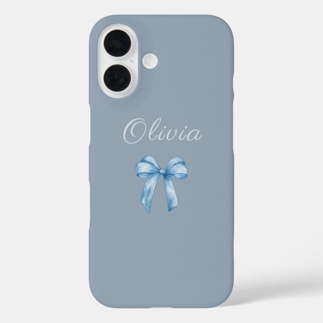 Coques Case-Mate iPhone Soft Blue Aesthetic Bow with Custom Name (Verso)