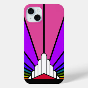 Coque iPhone 15 Mini Soleil Art déco en arc-en-ciel