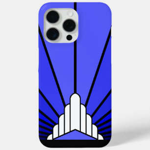 Coque iPhone 15 Pro Max Soleil Art déco en bleu