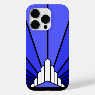 Coque Pour iPhone 14 Pro Soleil Art déco en bleu