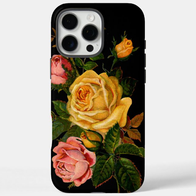 Coques Case-Mate iPhone Soleil Jaune Elégance Florale Héritier Rose Noir (Verso)