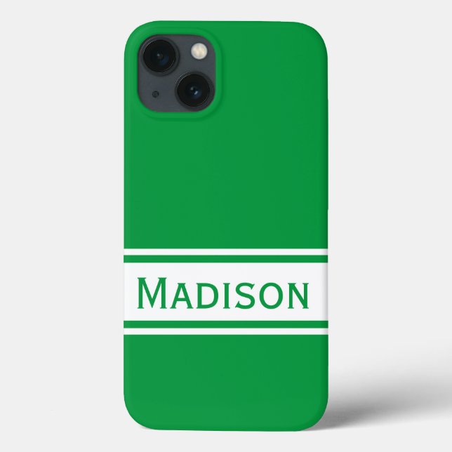 Coques Case-Mate iPhone Solide Kelly Green White Stripes Nom moderne (Verso)