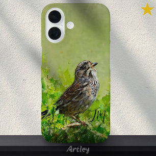 Coques iPhone 16 Song Sparrow Bird Peinture Nom personnalisé