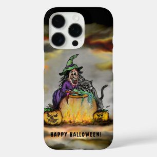 Coques iPhone 16 Pro Sorcière et chat noir, Happy Halloween !