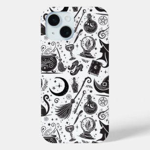 Coque Pour iPhone 15 Sorcière Magique Fantaisiste Wiccan Païen Noir & B