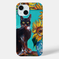 SOUCHES AVEC CHAT NOIR EN TURQUOISE BLEUE