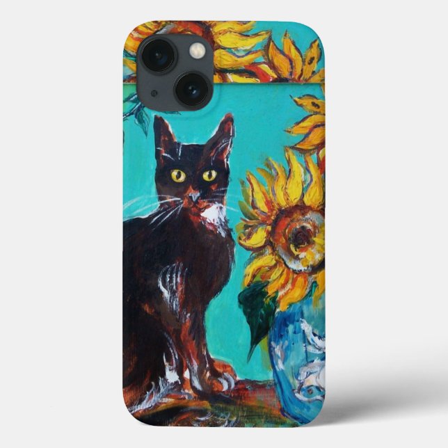 COQUES Case-Mate iPhone SOUCHES AVEC CHAT NOIR EN TURQUOISE BLEUE (Verso)