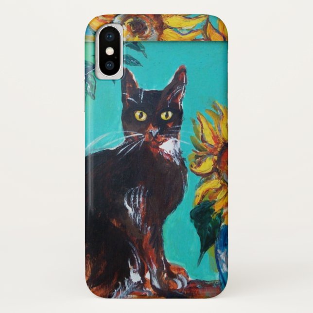 COQUES Case-Mate iPhone SOUCHES AVEC CHAT NOIR EN TURQUOISE BLEUE (Dos)