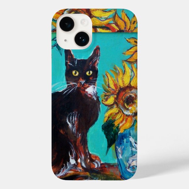 COQUES Case-Mate iPhone SOUCHES AVEC CHAT NOIR EN TURQUOISE BLEUE (Verso)
